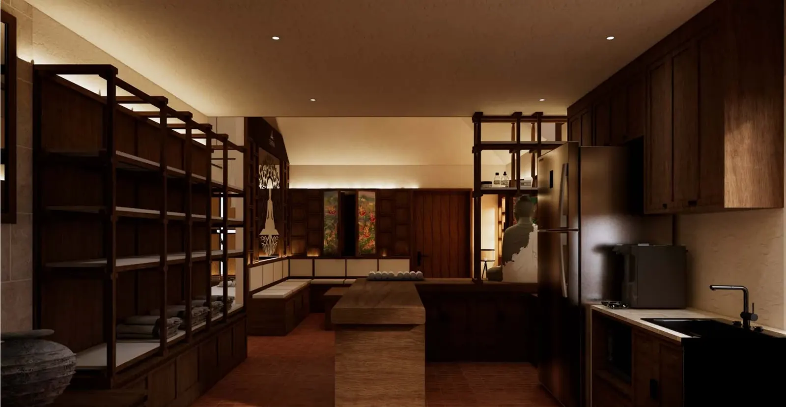 THEVA apothecary shelving interior design render